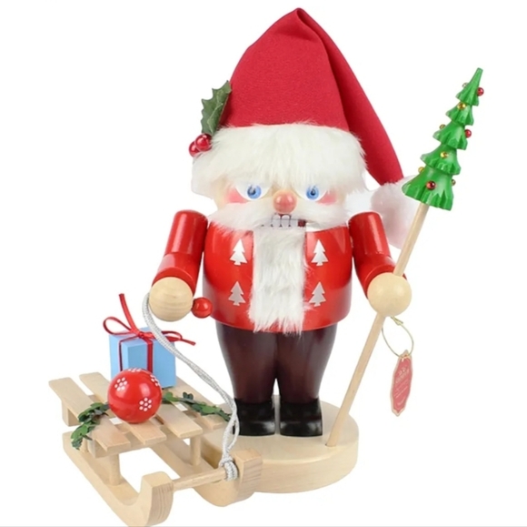 STEINBACH Chubby Festive Wooden Santa Nutcracker with Christmas Tree and Sled